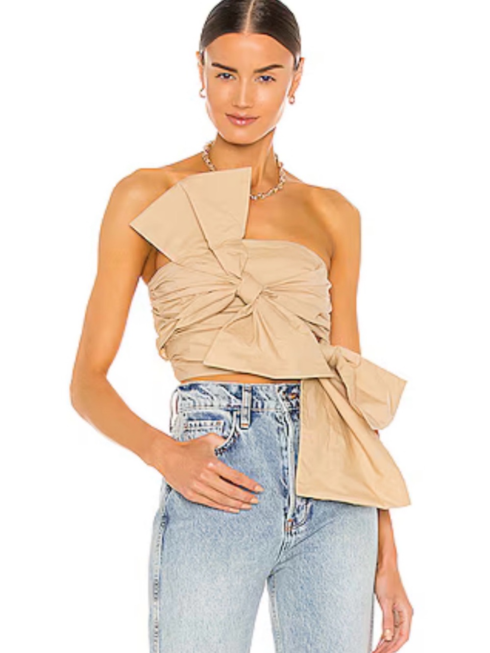 Song of Style Strapless Bow-Detail Camisole in Beige